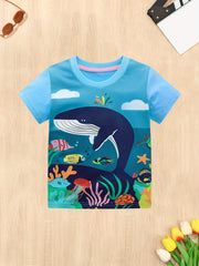 Whale Print Kid's T shirt Short Sleeve Top Boy's Tee
