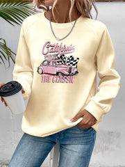 Racing Print Pullover Sweatshirt Long Sleeve Crew Neck