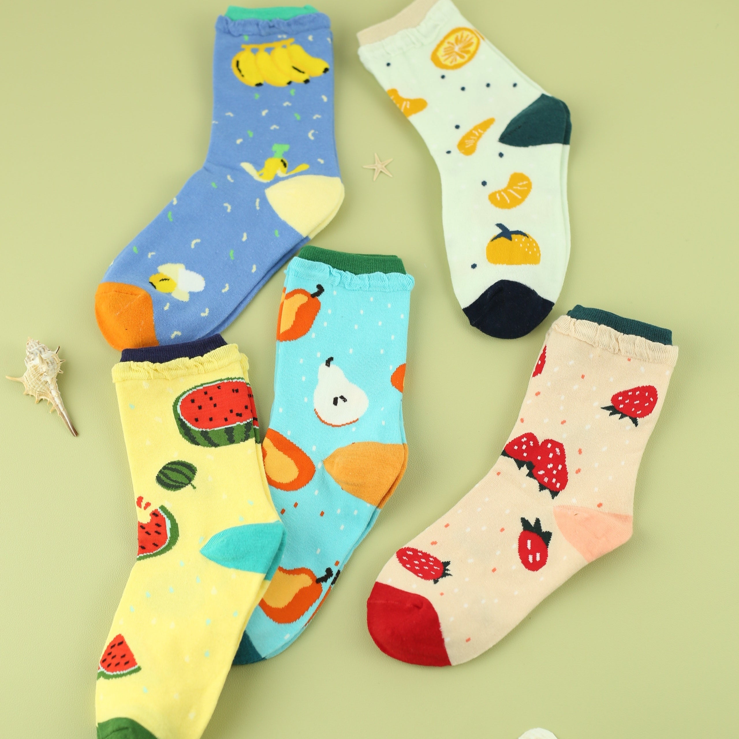 5 Pairs Fruit Print Socks Women's Stockings & Hosiery