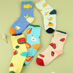 5 Pairs Fruit Print Socks Women's Stockings & Hosiery