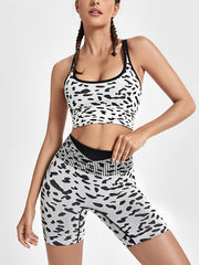 Leopard Print High Waist Biker Shorts & Sports Bra Set