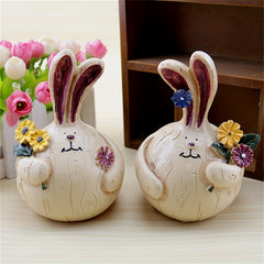Easter Resin Decorations - Rabbit & People Picking Flowers - Rural Style