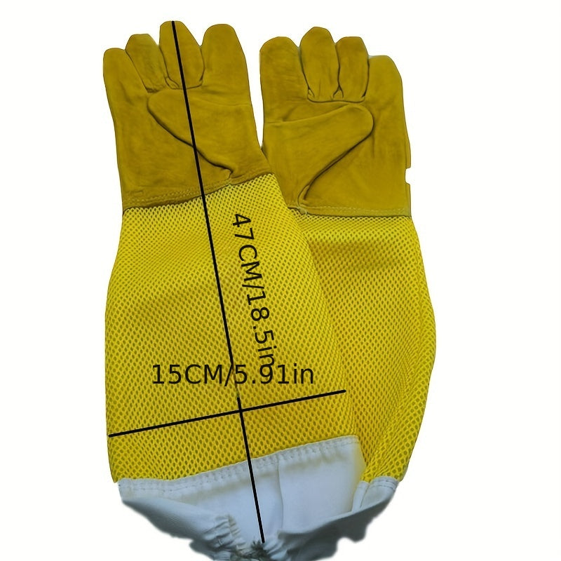 Leather Gloves Beekeeping Tools Anti-bee Anti Stinging Long Mesh Gloves Yellow