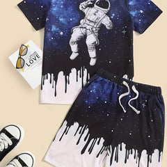 Boys Astronaut Outfit Shorts & T shirt Set Casual Summer Kids Clothes