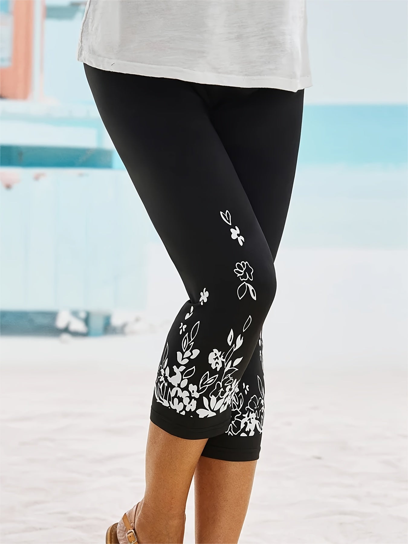 Floral Print High Waist Leggings for Spring
