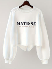 Letter Print Split Back Pullover Sweatshirt for Women