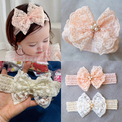 Cute Lace Bowknot Pearl Headband for Baby Girls