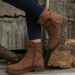 Women's Buckle Strap Decor Boots Lace Up Platform Boots