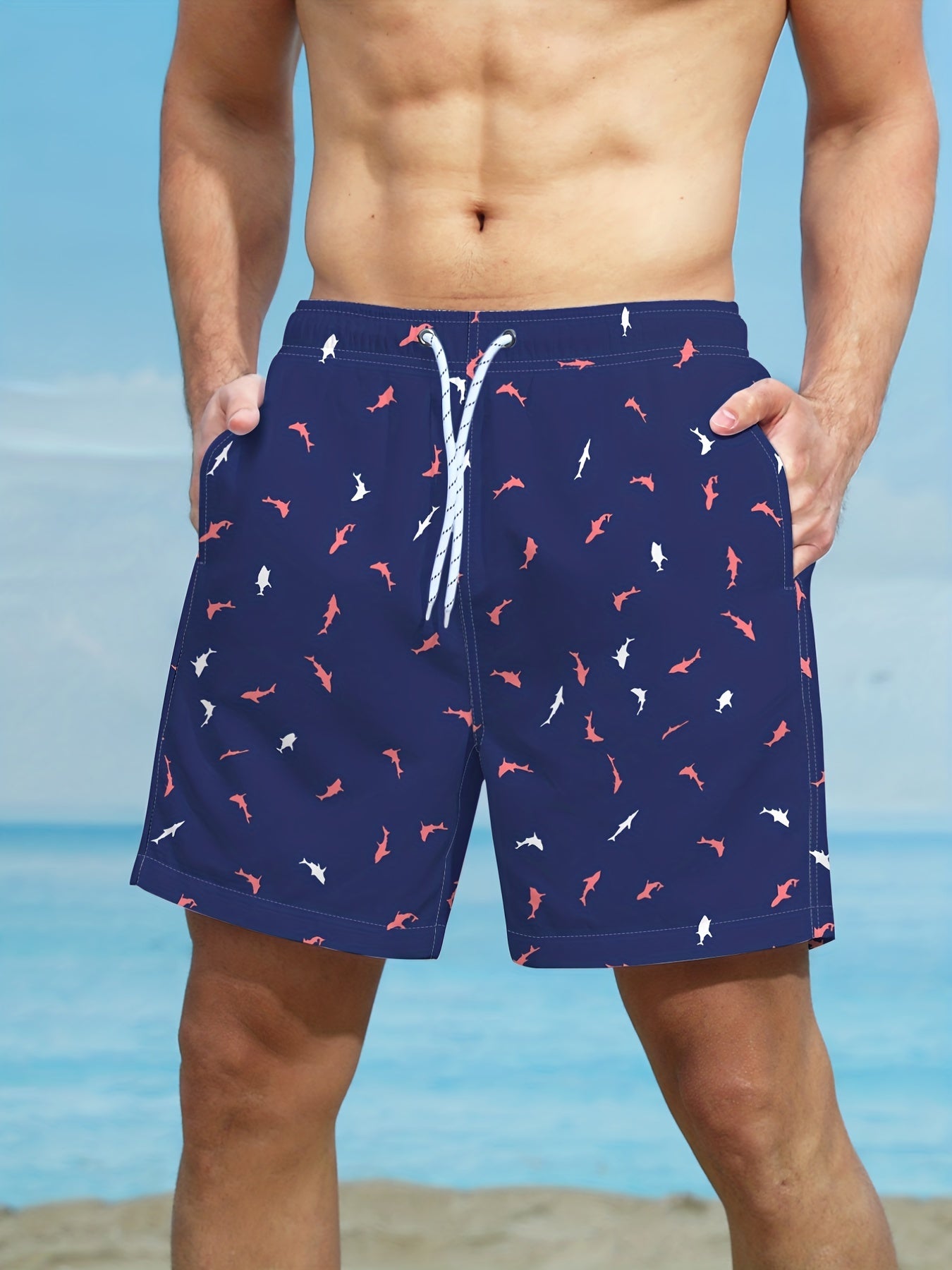 Cartoon Fish Pattern Swim Trunks Quick Dry Beach Shorts Men s Swimwear