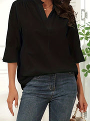 Blouse Women's Plus Solid Half Sleeve Notched Neck Shirt