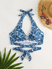 Skull Print Halter Neck Bikini Top