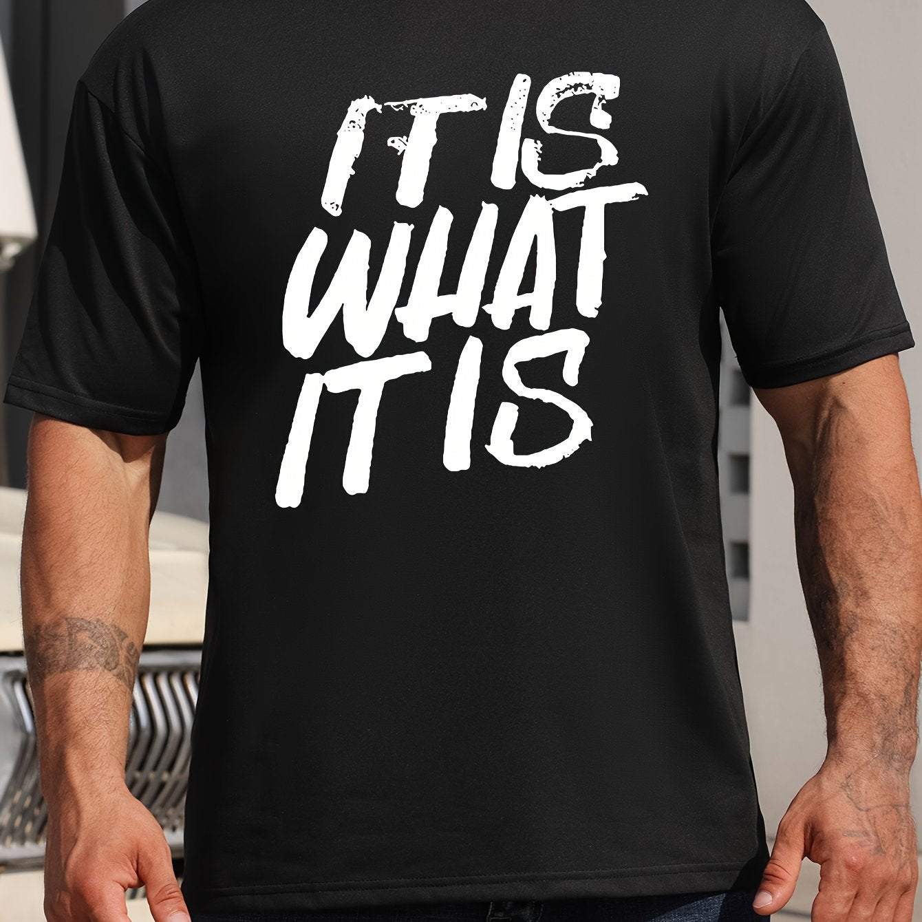 IT IS WHAT IT IS Print Men's Round Neck Tee Spring Summer Casual Top