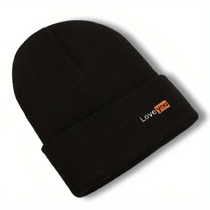 Unisex Love You Embroidered Knitted Hat for Autumn and Winter