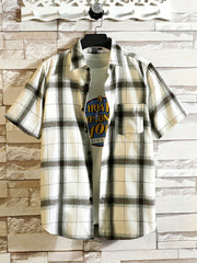 Plaid Print Men's Short Sleeve Shirt with Chest Pocket