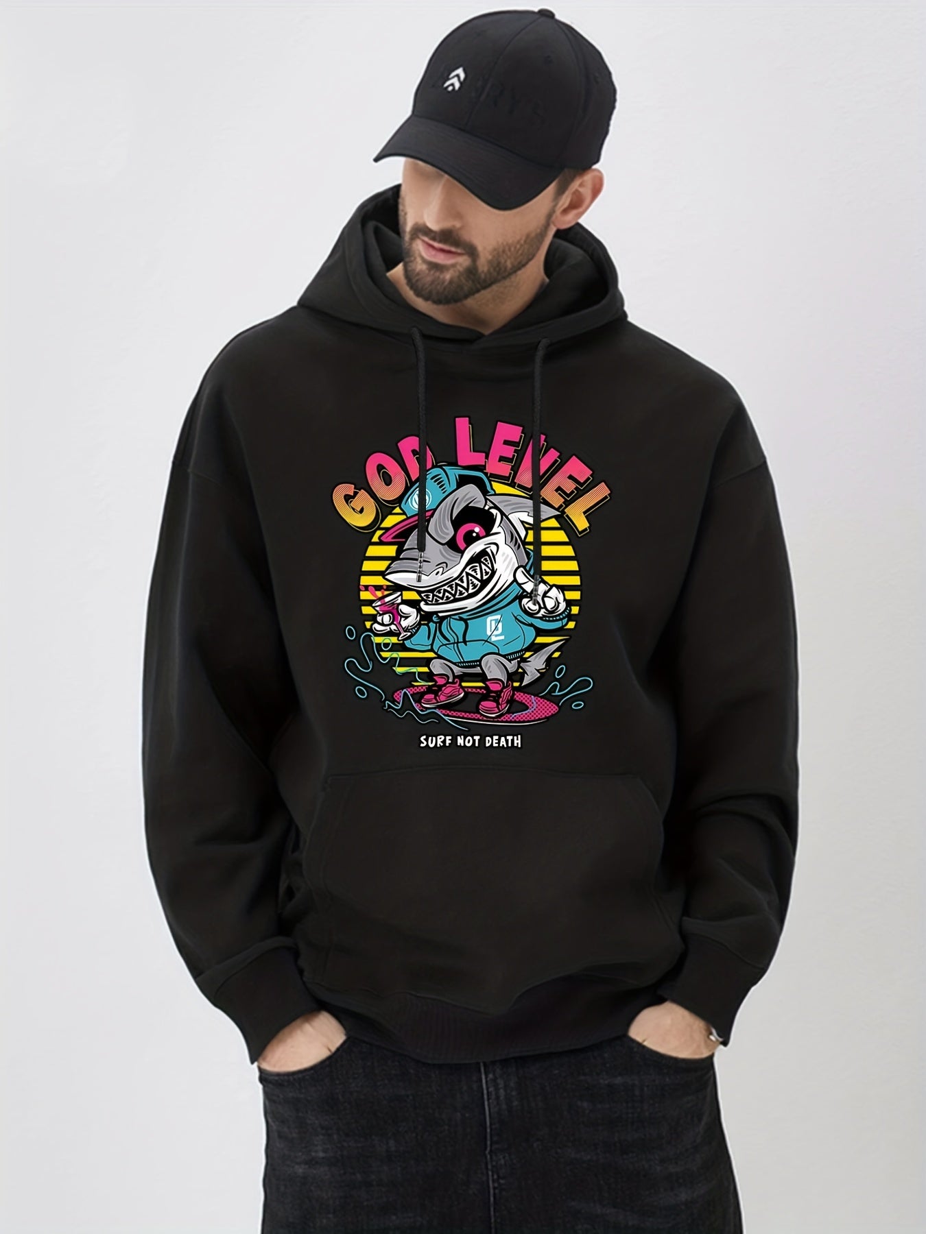 Anime Shark Print Hoodie for Men