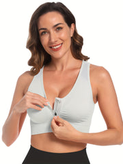 Zip Front Yoga Sports Bra Wirefree Padded Racerback Workout Gym Bra