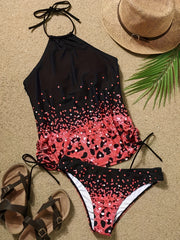 Glitter Tankini Set Lace Up Halter Cami Top Panty Swimsuit
