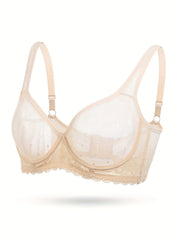 Polka Dot Mesh Unlined Push Up Bra Sheer Lingerie