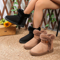 Fur Lined Thermal Snow Boots Slip On Ankle Round Toe Winter Boots