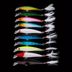 10pcs Larser Minnow Fishing Lures Set Feather Hook Bass Artificial Bait