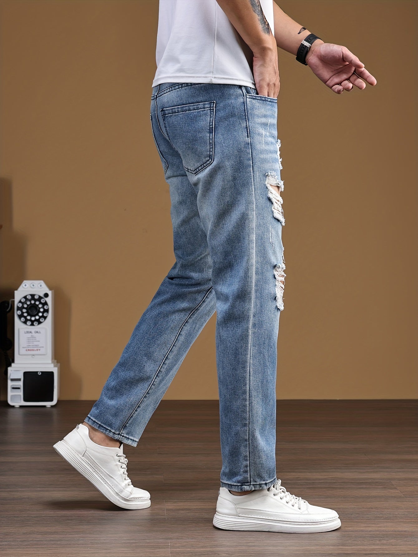 Men's Ripped Jeans Distressed Street Style Denim Pants