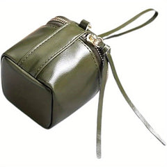 Women's Mini Wax Leather Pu Bucket Bag Ins Retro Style Small Mouth Red