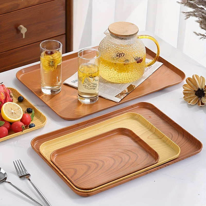Wood Grain Rectangular Serving Platter Raised Edge Display Platter