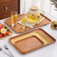Wood Grain Rectangular Serving Platter Raised Edge Display Platter