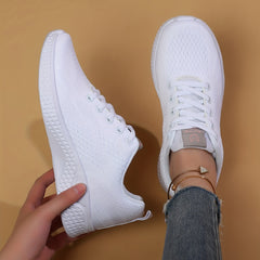 Women's Solid Sneakers Casual Breathable Knit Lace Up Shoes Lightweight