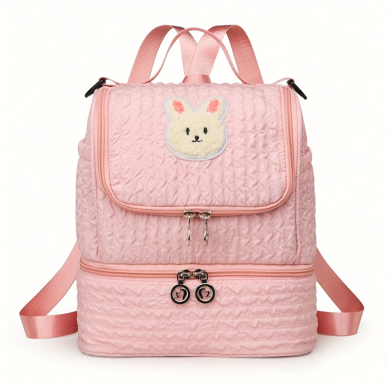 Stylish Pink Diaper Bag with Patch Nylon Soft Shell Zip Closure