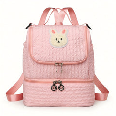 Stylish Pink Diaper Bag with Patch Nylon Soft Shell Zip Closure