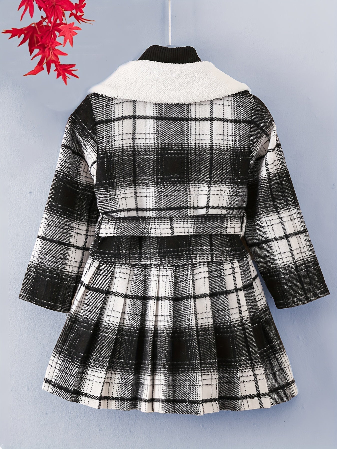 Girls Fleece Collar Plaid Style Open Front Dress
