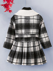Girls Fleece Collar Plaid Style Open Front Dress