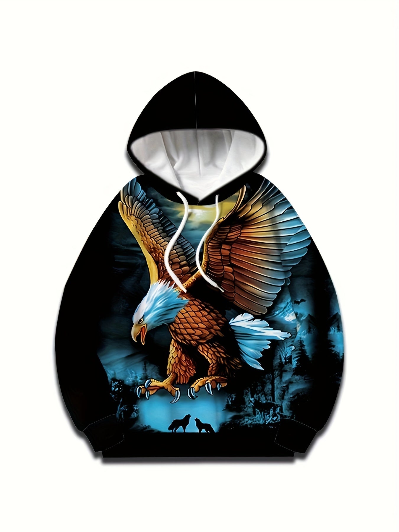 Eagle 3D Print Hoodie Comfy Loose Hooded Pullover Mens Clothing