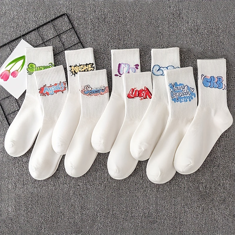 Cartoon Letter Socks - Comfy & Breathable Women's Mid Tube Socks