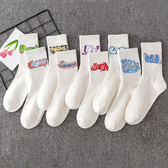 Cartoon Letter Socks - Comfy & Breathable Women's Mid Tube Socks