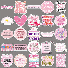 50 Pink Vinyl Stickers Cartoon Motivational Quotes Reusable Self Adhesive