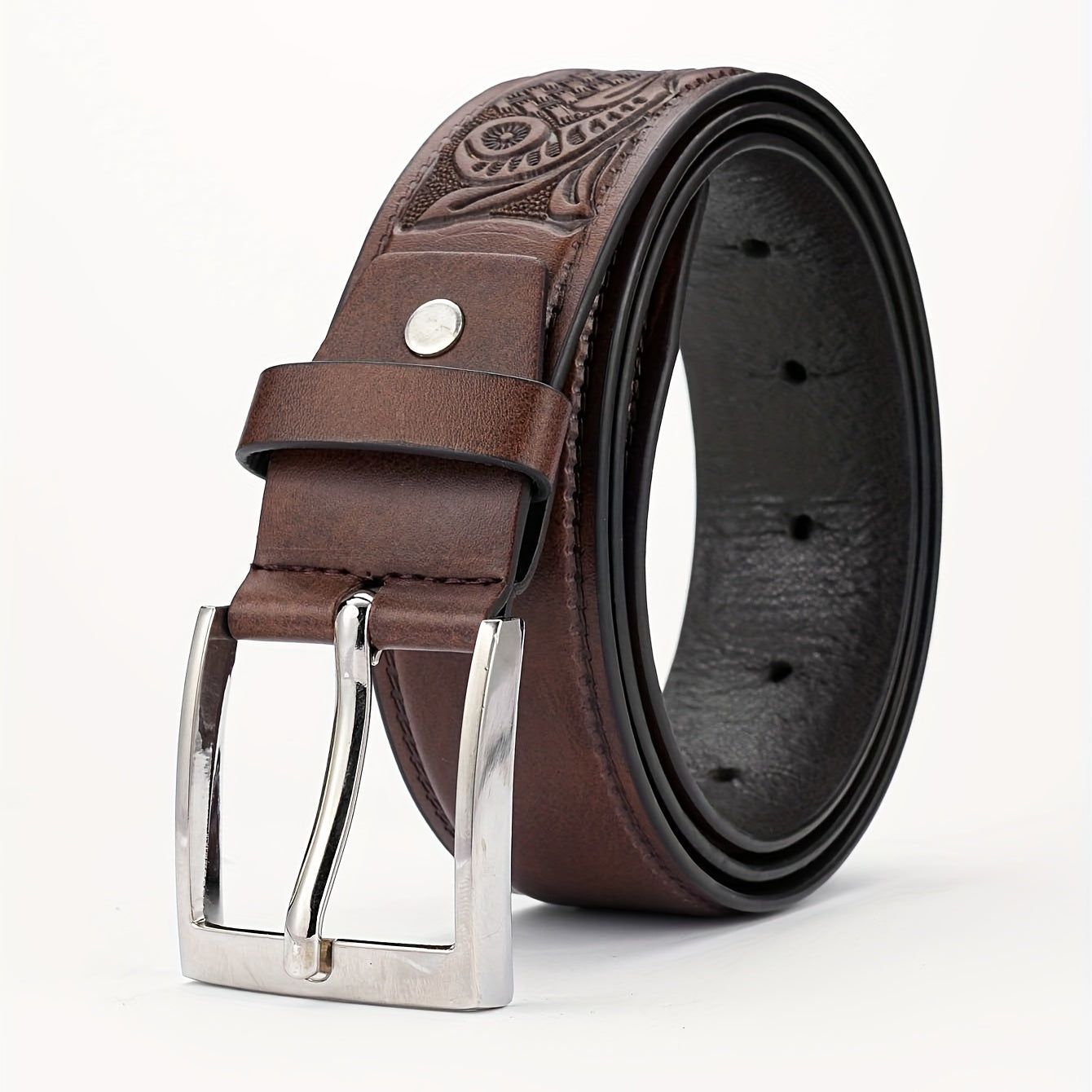 Alloy Buckle PU Striped Belt for Men
