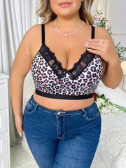 Leopard Print Lace Longline Bra - Plus Size
