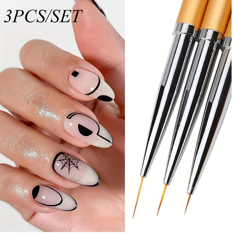 3pcs Nail Drawing Pen Fine Metal Rod Nail Art Pen Brush Set