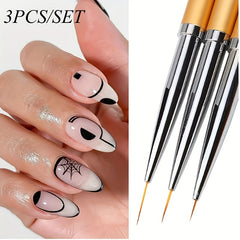 3pcs Nail Drawing Pen Fine Metal Rod Nail Art Pen Brush Set