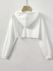 Y2K Solid Drawstring Crop Hoodie Loose Hooded Long Sleeve Crop Sweatshirt