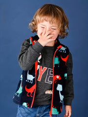 Boys Dino Pattern Fleece Vest Warm Top