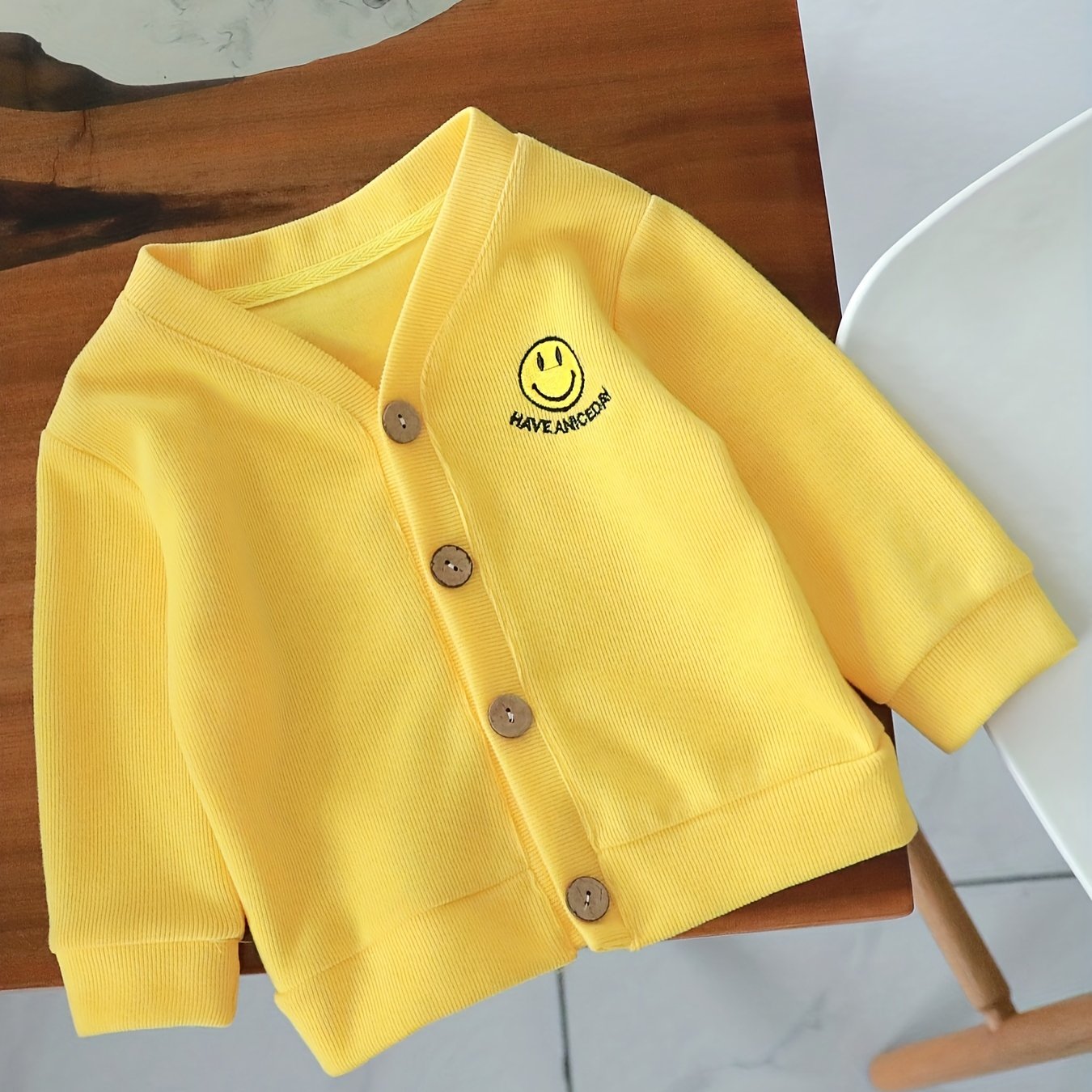 Toddler Boys Knitted Cardigan Cartoon Smile Graphic V neck Button Down Sweater