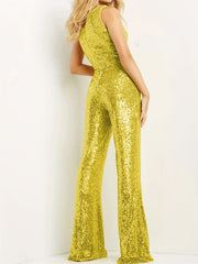 Glitter One Shoulder Sequined Jumpsuit For Party Club