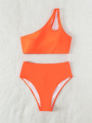 One Off Shoulder Top & Panties Swimsuit Set Women's Plus