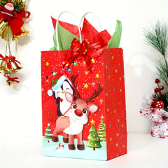 4pcs Christmas Merry Theme Gift Bag Set Small Size with 8 Large Paper Wrappers