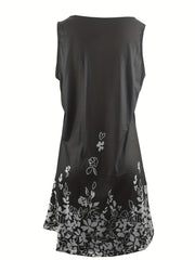 Floral Print Round Neck Cut Out Tank Dress