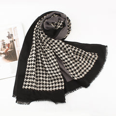 Houndstooth Frayed Scarf Shawl for Outdoor Travel