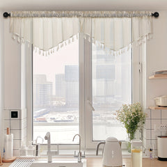 Japanese Linen Short Valance Curtain V-shaped with Tassel Rod Pocket